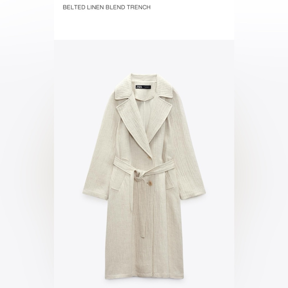 Zara Women's light Beige Trench Coat linen/Viscose XS-Small NWT